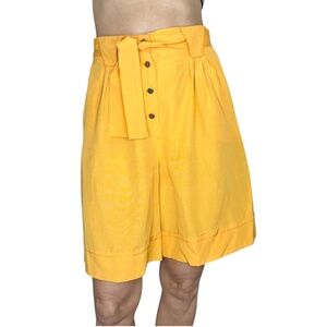 Vintage 80s union made high waist pleated orange tie waist long knee shorts 5/6